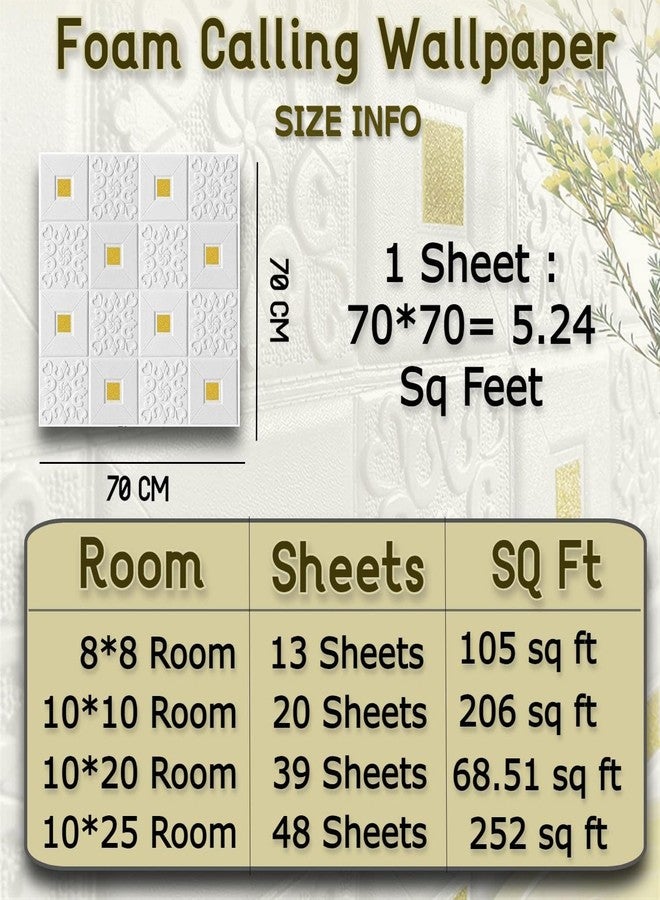 Barebeauty Foam 3D Ceiling Wallpaper for Living Room,Bedroom,Hall,Home Wall Tiles Panel,False Roof Ceiling Self-Adhesive Stickers(70 X 70 Cm) (1 Pc,Whitegold) - Image 2